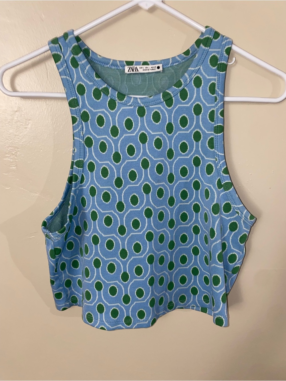 Zara Blue & Green Patterned Cropped Tank